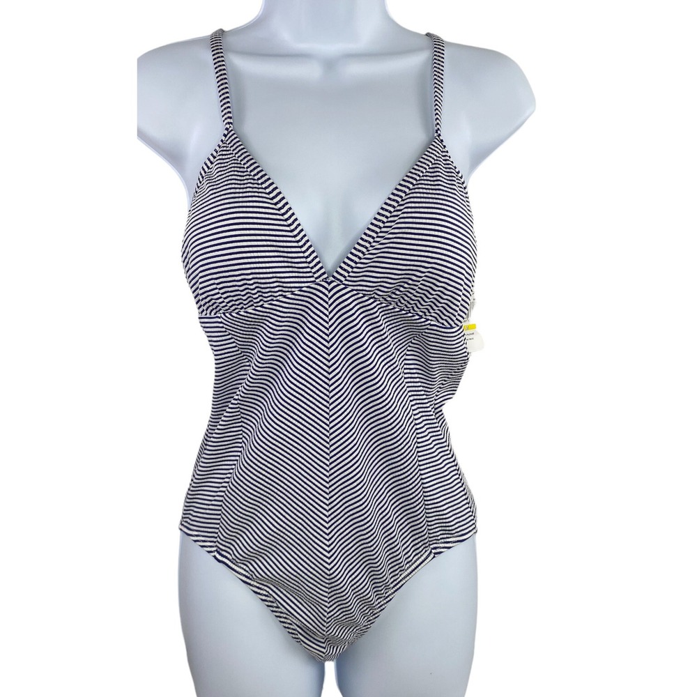 Splendid Swimsuit Womens M Check Please One-Piece Navy Striped‎ Bathing Suit NWT